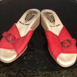 Worishoffer Red buckle up sandals.